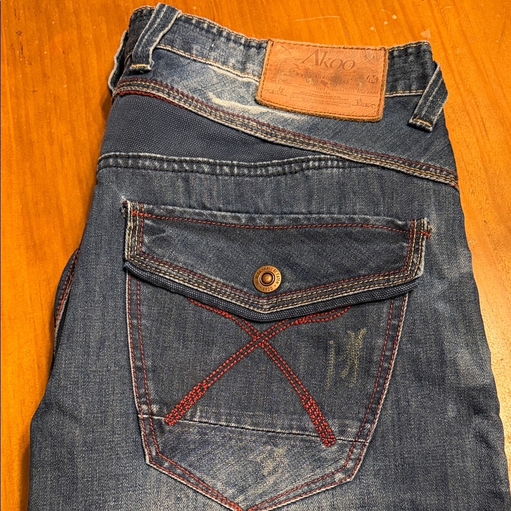 Akoo Men's Denim Jeans with Red Stitching